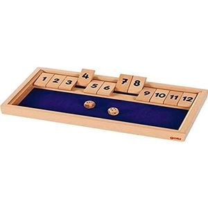 goki 56651 Shut The Box dobbelspel 32,2 x 17,3 x 3,2 cm, hout, 2 dobbelstenen, natuur/blauw