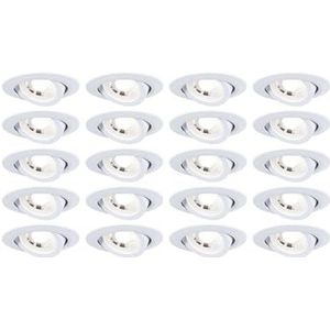 Paulmann 99997 LED inbouwspots, set van 20, draaibaar, 82 mm, 70 graden, 20 x 4,8 W, 20 x 450 lm, 230 V, 3000 K, mat wit