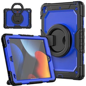 Amazon Brand Compatibel met iPad 10,2 inch hoes model 2021/2020/2019 rondom bescherming schokbestendig met 360 graden draaibare standaard, polsband voor iPad 9/8/7, blauw 2