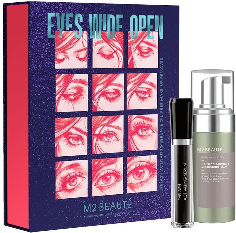 M2 Beauté - Eyes Wide Open - Cadeauset - Olievrij Reinigend & Hydraterend Schuim - Wimperactiverend Serum