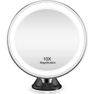 UNIQ Zuigbekerspiegel met LED-licht en 10x vergrotingszwart Make-up spiegels Uniq zuignaps met LED-licht en 10x vergrotingszwart