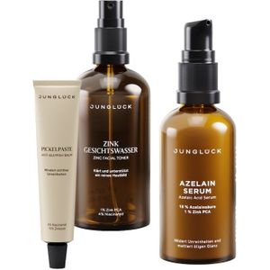 Junglück Bye Bye Pickel Trio - Zink Gezichtstoner Azelaïne Serum Puistjes Crème Cadeauset Gezichtsverzorgingssets 160 ml