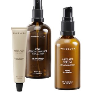 Junglück Bye Bye Pickel Trio - Zink Gezichtstoner Azelaïne Serum Puistjes Crème Cadeauset Gezichtsverzorgingssets 160 ml