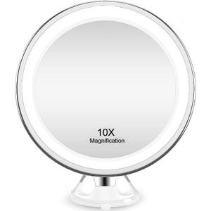 UNIQ Zuigbeker cosmetische spiegel met LED -licht en 10x vergroting Make-up spiegels Wit