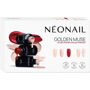 Golden Muse Collection - Gellak Set - 3 x 3 ml - Nude Roze Rood - Met Gouden Nagelstickers