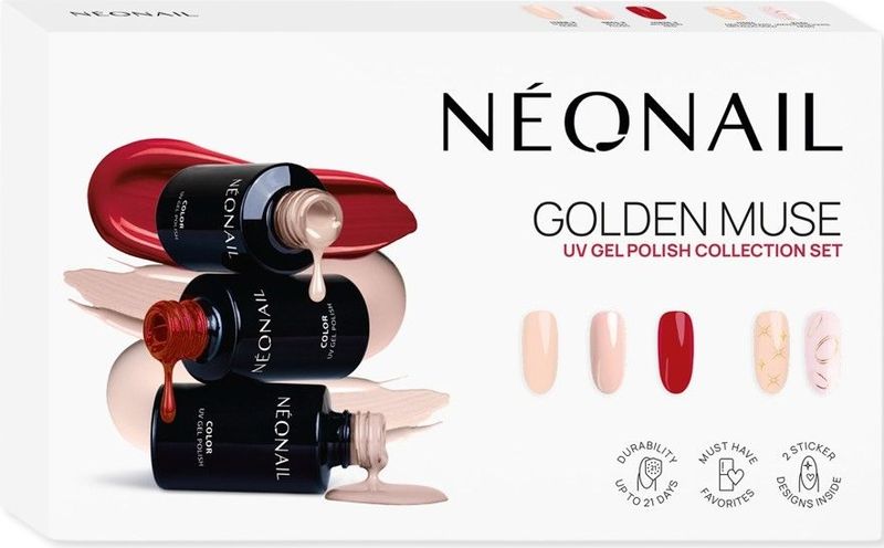 Golden Muse Collection - Gellak Set - 3 x 3 ml - Nude Roze Rood - Met Gouden Nagelstickers