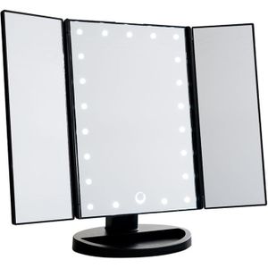 UNIQ Hollywood trifold cosmetische spiegel met LED -licht Make-up spiegels Zwart