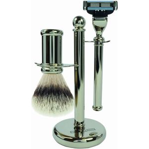 Golddachs - Golddachs Sets - Scheerset - Synthetisch Haar - Chroom - MACH 3