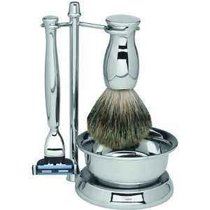 ERBE - Scheerset - Metaal - Scheermes, Kwast, Kom, Houder