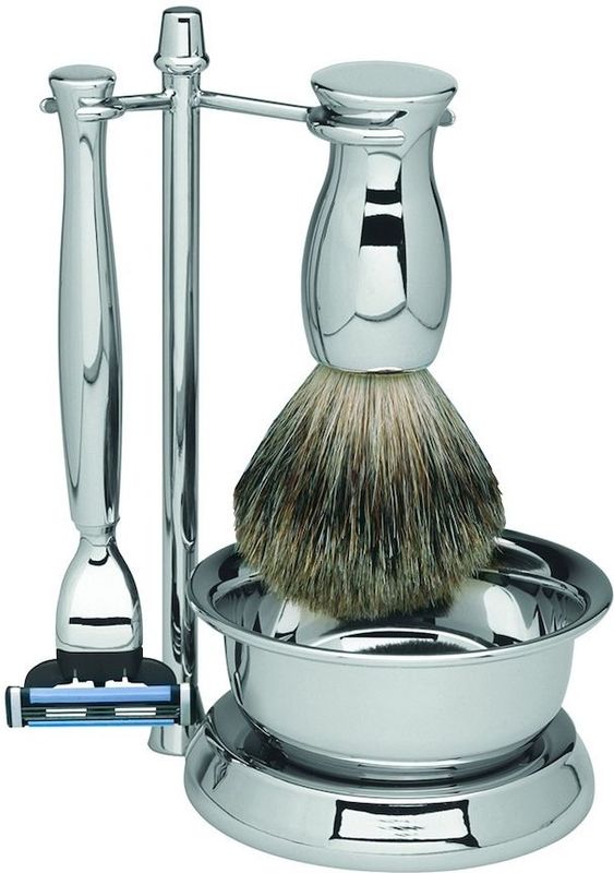 ERBE - Scheerset - Metaal - Scheermes, Kwast, Kom, Houder