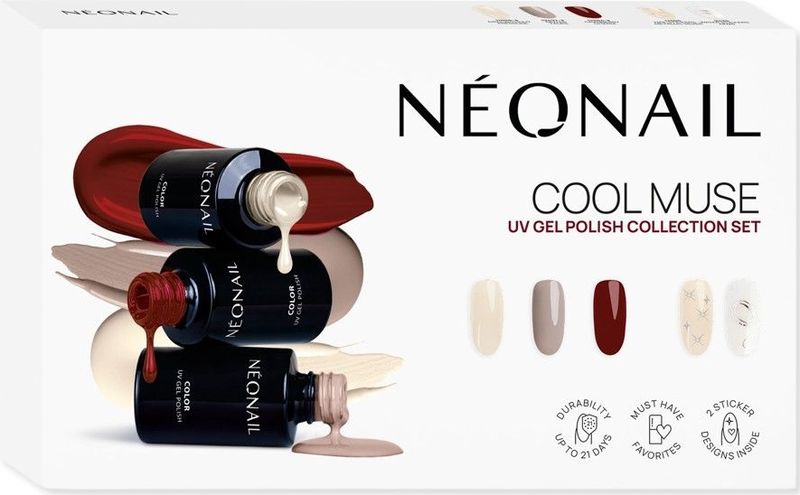 Cool Muse Collection Set - Gellak - Crème - Taupegrijs - Rood - 3 x 3 ml - Nail Stickers Metallic Silver