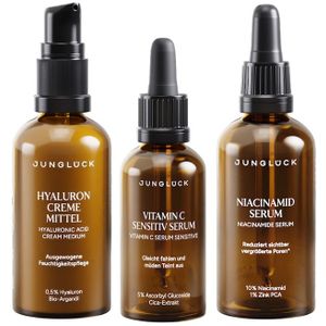 Junglück Bestseller Trio - Niacinamide Serum Vitamine C Sensitief Serum Hyaluron Crème Medium Cadeauset Gezichtsverzorgingssets 110 ml