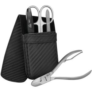 ERBE - Carbon - Manicurekoffer - Zwart - Echt Leer - 4-delig