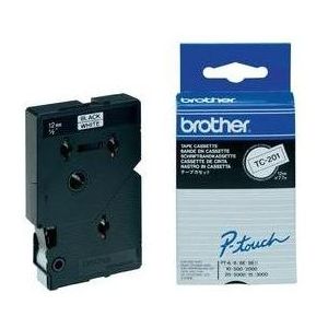 Brother Gloss Laminated Labelling Tape - 12mm, Black/White, 10-pk labelprinter-tape TC