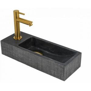Fonteinset Slimline 38 x 14 cm Hardsteen Gefrijnd | Geborsteld Messing Kraan en Afvoer