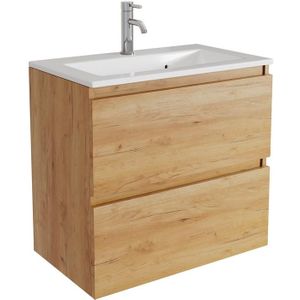 Toilet Hoekfonteinset Trikon 32 x 32 cm Keramiek Mat Wit | Geborsteld Koperen Kraan en Afvoer Badmeubelset