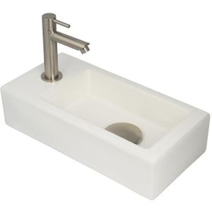 Fonteinset Lido 37 x 18 cm Keramiek Glans Wit | RVS Kraan en Afvoer