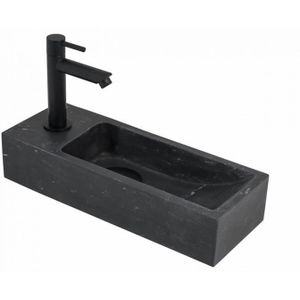 Fonteinset Slimline 38 x 14 cm Hardsteen | Mat Zwarte Kraan en Afvoer