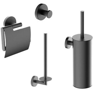 Wiesbaden Toilet Accessoire Set Alonzo Deluxe Gunmetal Geborsteld