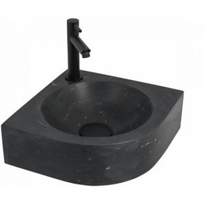 Hoekfonteinset Revolt 30 x 30 cm Hardsteen | Mat Zwarte Kraan en Afvoer