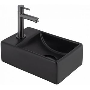 Fonteinset Lido XS 31 x 18 cm Keramiek Mat Zwart | Gunmetal Kraan en Afvoer