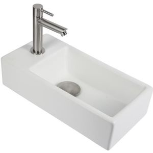 Toilet Fonteinset Lido 40 x 20 cm Keramiek Mat Wit | RVS Kraan en Afvoer