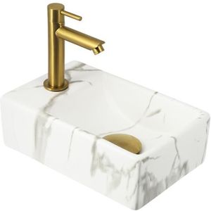 Fonteinset Lido XS 31 x 18 cm Keramiek Marmerlook | Geborsteld Messing Kraan en Afvoer