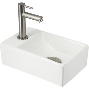 Fonteinset Lido XS 31 x 18 cm Keramiek Glans Wit | RVS Kraan en Afvoer
