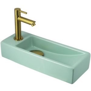 Fonteinset Lido Slim 38 x 14 cm Keramiek Pastel Groen | Geborsteld Messing Kraan en Afvoer