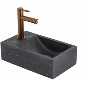 Fonteinset Sierra XS 30 x 18 cm Hardsteen | Geborsteld Koperen Kraan en Afvoer