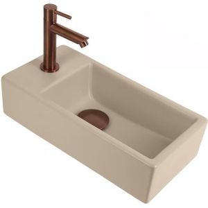 Fonteinset Lido 40 x 20 cm Keramiek Zand Beige | Geborsteld Koperen Kraan en Afvoer