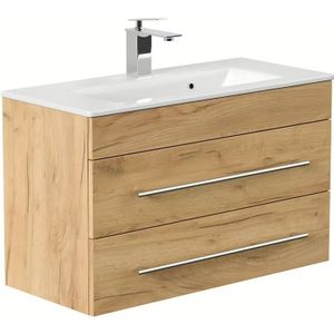 Ondiep - Badmeubelset - Eiken - 80 cm - Keramieken Wastafel