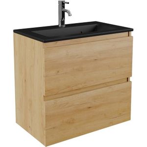Ondiep Badmeubel Liberty 60 cm Eiken | Mat Zwarte Wastafel Badmeubelset