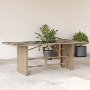 Tuintafel Met Glazen Blad 190X80X74 Cm Poly Rattan - Beige - Glas