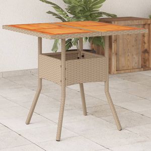 Tuintafel Met Glazen Blad 80X80X75 Cm Poly Rattan - Beige - Hout