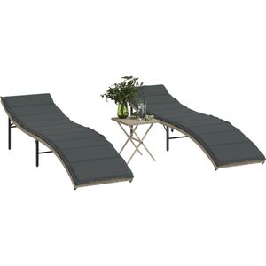 Ligbed Met Kussen 55X199X50 Cm Poly Rattan - 2 items - Lichtgrijs