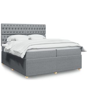 Boxspring Met Matras Stof - Lichtgrijs - 200 x 200 cm