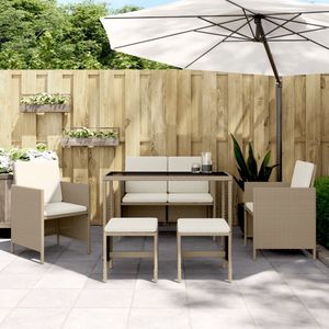 6-Delige Tuinset Met Kussens Poly Rattan - Beige