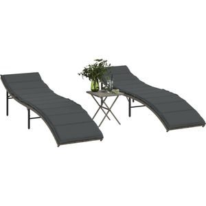 Ligbed Met Kussen 55X199X50 Cm Poly Rattan - 2 items - Grijs