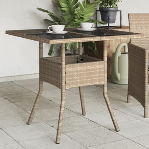 Tuintafel Met Glazen Blad 80X80X75 Cm Poly Rattan - Beige - Glas