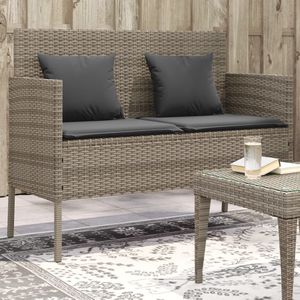 Tuinbank Met Kussens Poly Rattan - Grijs