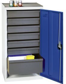 Stumpf Werkzeug- und Materialschrank Serie 3000 lichtgrau / enzianblau + 6 Schubladen 100 mm + 1 Schublade 200 mm - 3001874