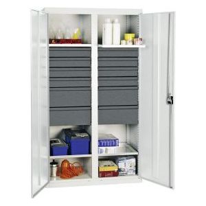 Stumpf Werkzeug- und Materialschrank Serie 3000 lichtgrau + 8 Schublade 100 mm + 4 Schublade 200 mm + Mitteltrennwand + 4 Auszugsböden - 3004507