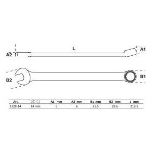 BGS Maul-Ringschlüssel extra lang SW 14 mm - 1228-14