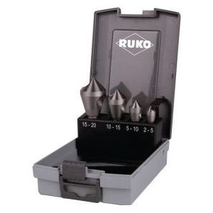RUKO Kegel- und Entgratsenker-Satz mit Querloch 4tlg. HSSE-Co 5 in Kunststoffkassette - 102312ERO