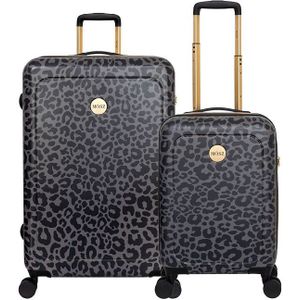 Dames kofferset zwarte luipaard print - 55 / 76 cm - MŌSZ Lauren
