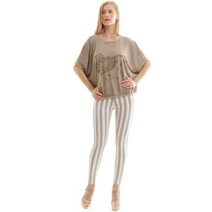 Bedrukte Micromodal Top - Abstracte Print - Ruime Elleboogmouwen - Ronde Halslijn