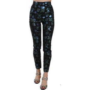 Dolce & Gabbana Vrouwen Blauw Groen Bloemig Metallic Slanke Broek