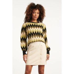 Smashed Lemon - Zigzag Top - Army en Zand - Dames - Ronde Hals
