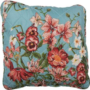 Clayre & Eef Kussenhoes 40x40 cm Blauw Roze Katoen Polyester Bloemen Sierkussenhoes